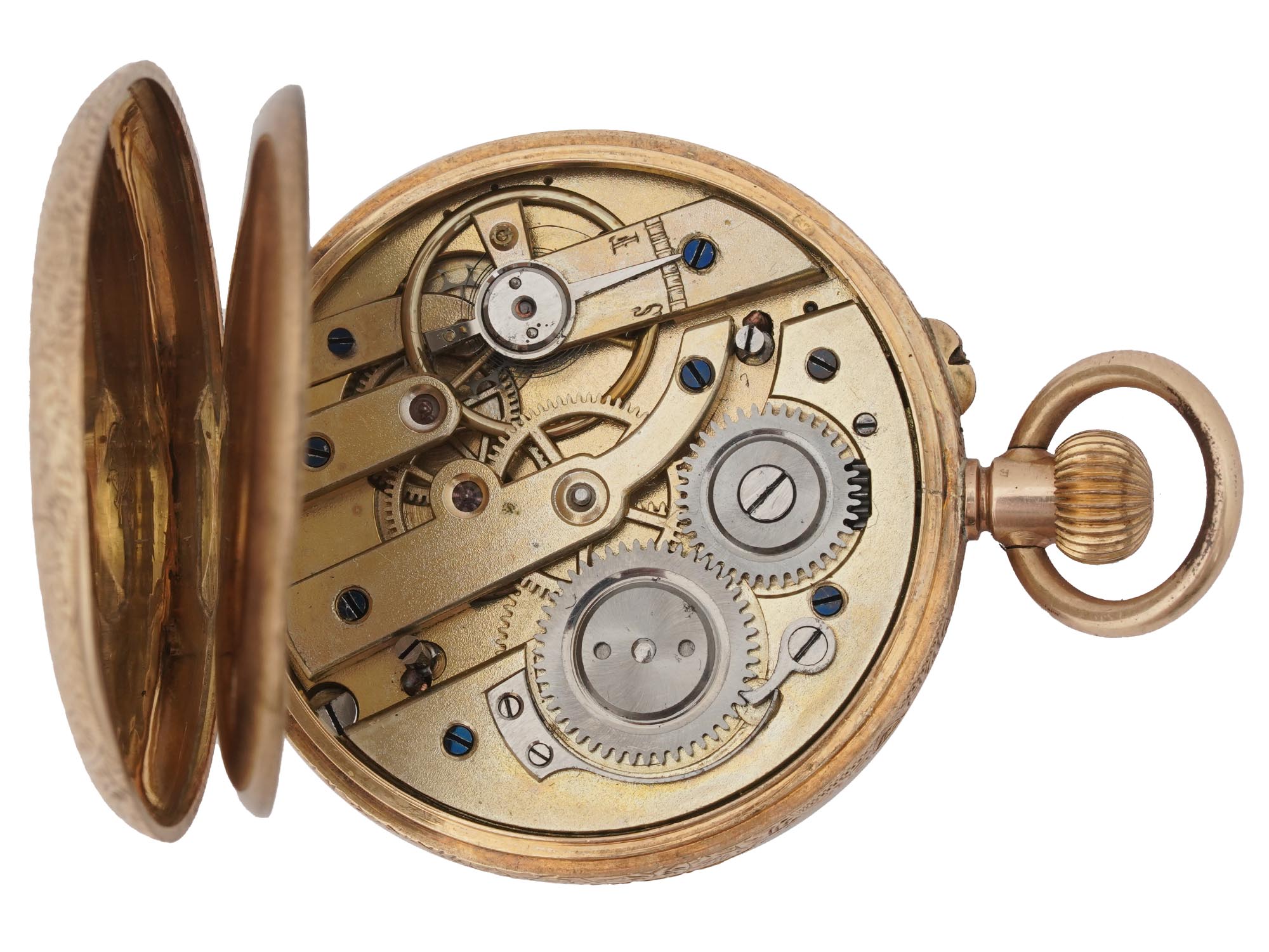 14K YELLOW GOLD AND JEWELS CUIVRE POCKET WATCH PIC-3